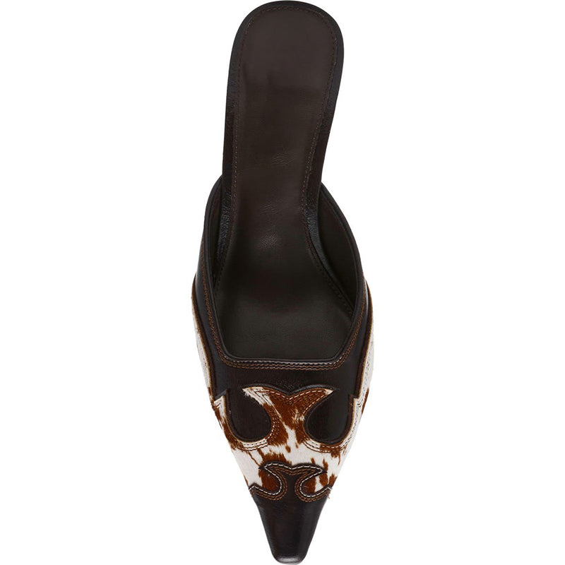 Cow Print Patchwork Pointed Toe Mules