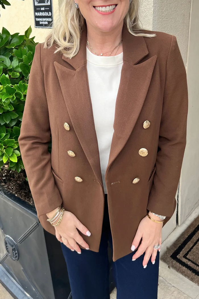 Double Breasted Gold Button Long Sleeve Blazer Jacket