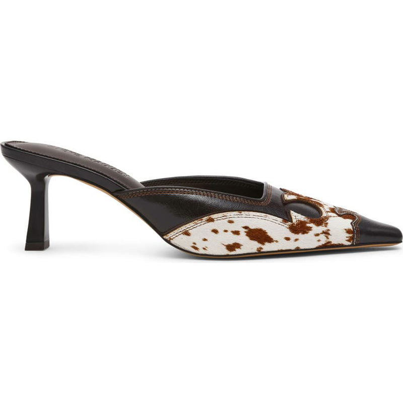Cow Print Patchwork Pointed Toe Mules