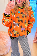 Orange Puppy Pumpkin Sequin Crewneck Sweatshirt