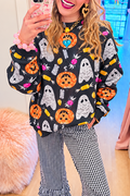 Halloween Sequin Ghost Pumpkin Crewneck Sweatshirt