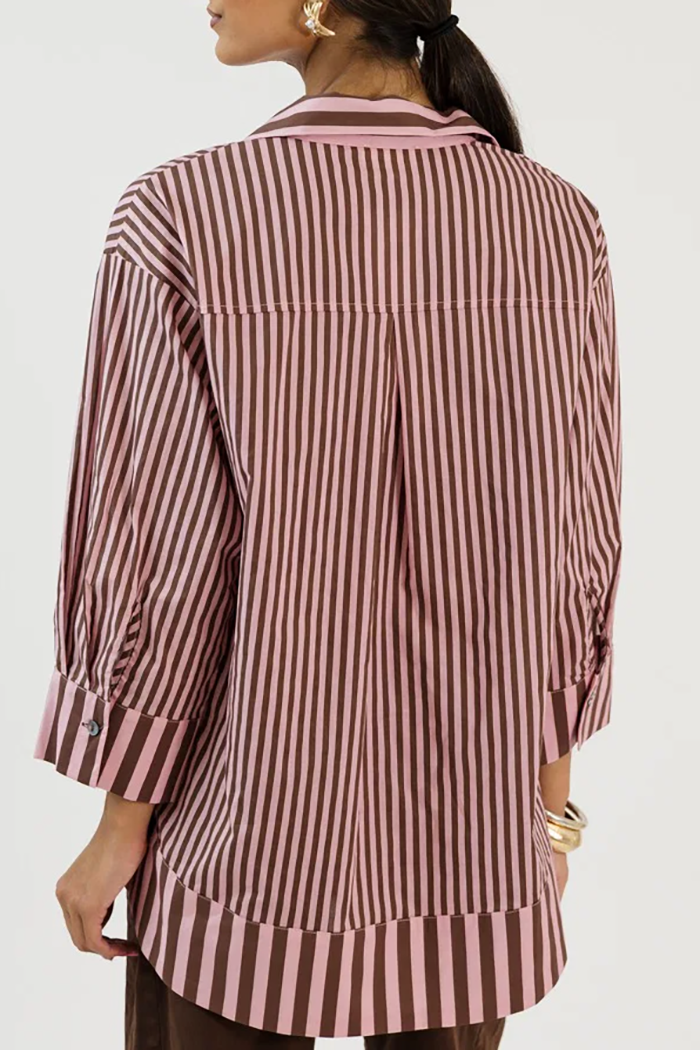 Casual Stripe Pearl Button Top