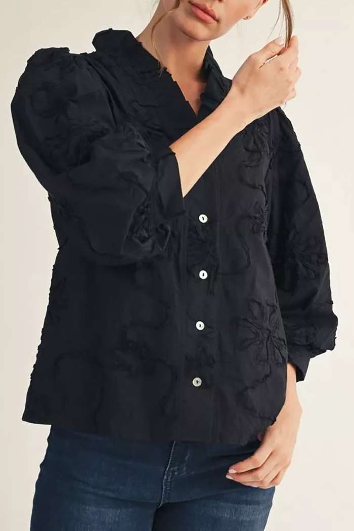 Casual Ruffles Collar Puff SleeveTop